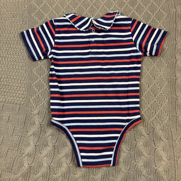 Classic Prep Striped Navy and Red Baby Onesie with Peter Pan Collar - 12/18M - Picture 9 of 13